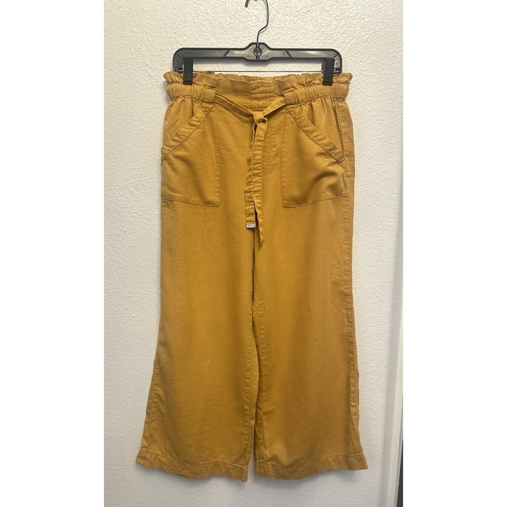 Marc New York Pants 100% Linen Size XS/S Belted Crop Boho‎ Beach Casual Yellow